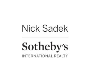 Nick Sadek Sotheby's International realty white logo stacked vertically